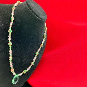925 Sterling Silver Clasp Green Murano hand painted beaded necklace!